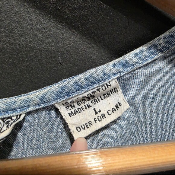 Vintage Cotton Denim Maxi Button Up Maxi dress Sz L Chambray V Neck Short Sleeve - Picture 5 of 13